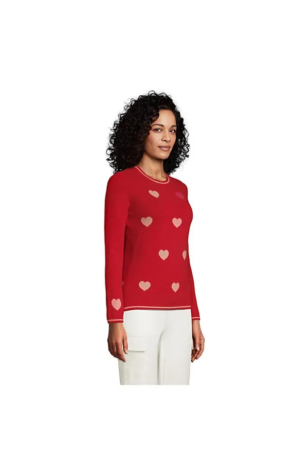 Lands039 End Sweaters Women Cashmere Crewneck Sweater 8211 Pattern Compass Red Hearts Lands039 End Sweaters Women Cashmere Crewneck Sweater 8211 Pattern Compass Red Hearts