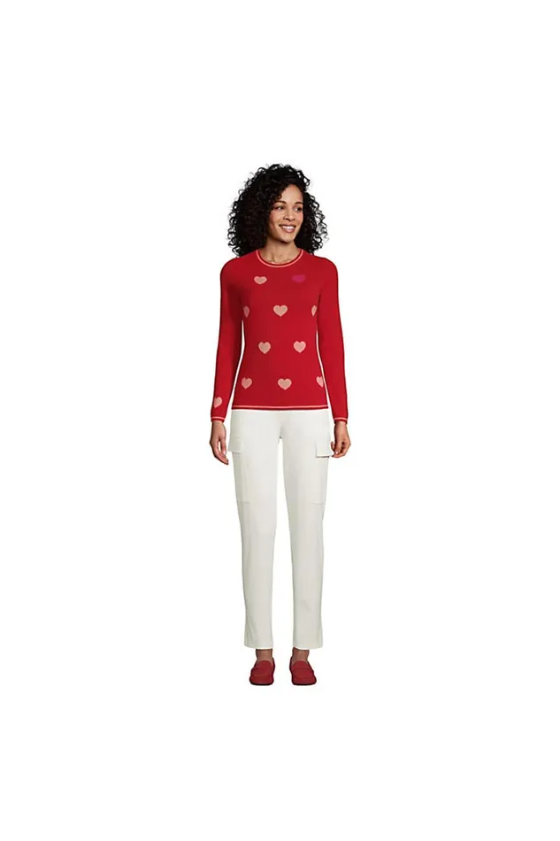 Lands039 End Sweaters Women Cashmere Crewneck Sweater 8211 Pattern Compass Red Hearts Lands039 End Sweaters Women Cashmere Crewneck Sweater 8211 Pattern Compass Red Hearts