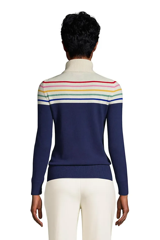 Lands039 End Sweaters Women Cashmere Turtleneck Sweater 8211 Colorblock Deep Sea Navy Rainbow Stripe Lands039 End Sweaters Women Cashmere Turtleneck Sweater 8211 Colorblock Deep Sea Navy Rainbow Stripe