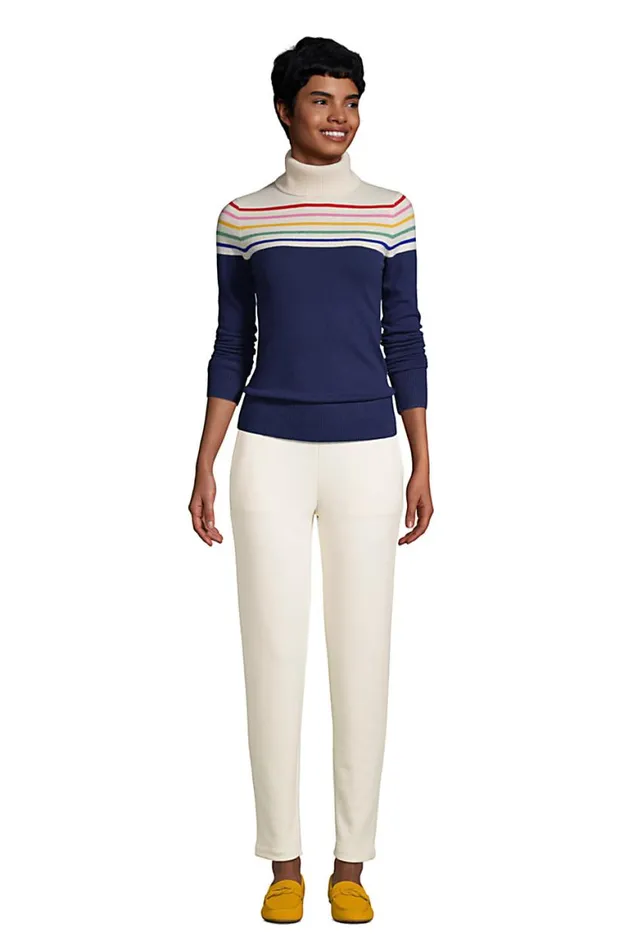 Lands039 End Sweaters Women Cashmere Turtleneck Sweater 8211 Colorblock Deep Sea Navy Rainbow Stripe Lands039 End Sweaters Women Cashmere Turtleneck Sweater 8211 Colorblock Deep Sea Navy Rainbow Stripe