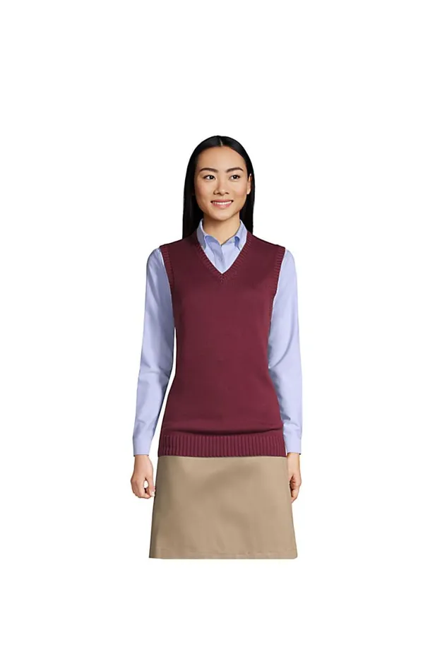 Lands039 End Sweaters Women Cotton Modal Sweater Vest Burgundy