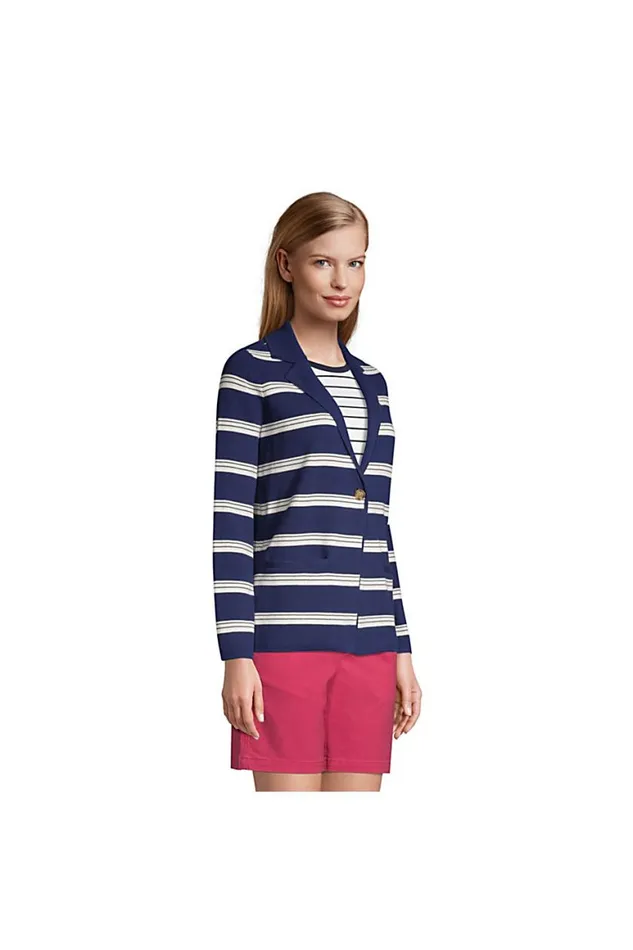 Lands039 End Sweaters Women Fine Gauge Cotton Button Front Blazer Sweater 8211 Stripe Deep Sea Navy Founders Stripe Lands039 End Sweaters Women Fine Gauge Cotton Button Front Blazer Sweater 8211 Stripe Deep Sea Navy Founders Stripe