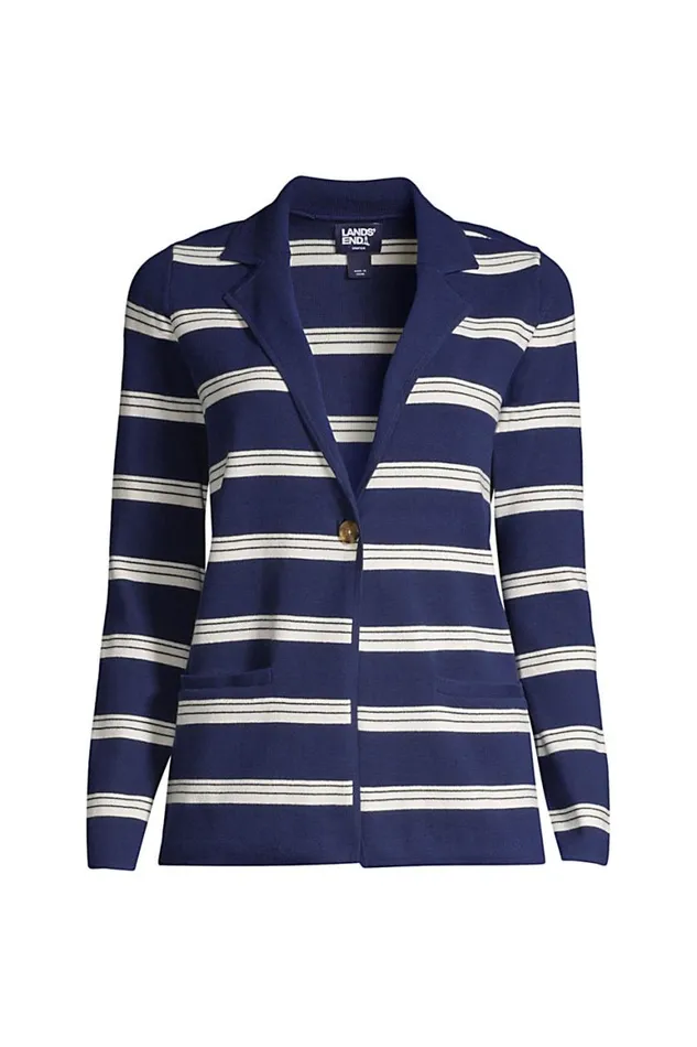 Lands039 End Sweaters Women Fine Gauge Cotton Button Front Blazer Sweater 8211 Stripe Deep Sea Navy Founders Stripe Lands039 End Sweaters Women Fine Gauge Cotton Button Front Blazer Sweater 8211 Stripe Deep Sea Navy Founders Stripe