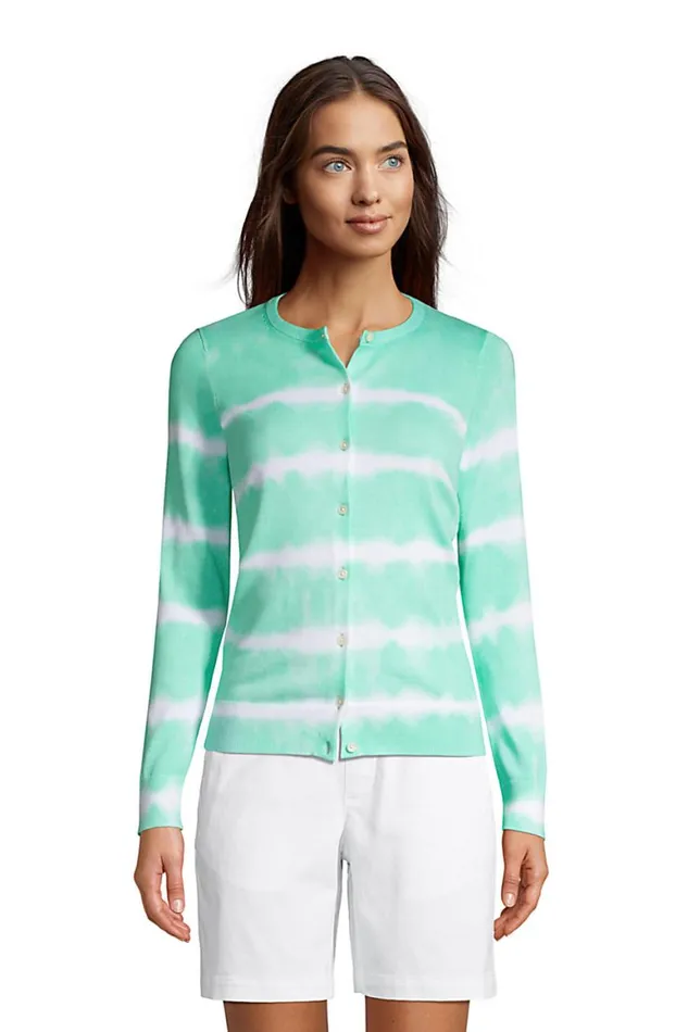Lands039 End Sweaters Women Fine Gauge Cotton Cardigan Sweater Print Pale Jade Tie Dye Stripe Lands039 End Sweaters Women Fine Gauge Cotton Cardigan Sweater Print Pale Jade Tie Dye Stripe