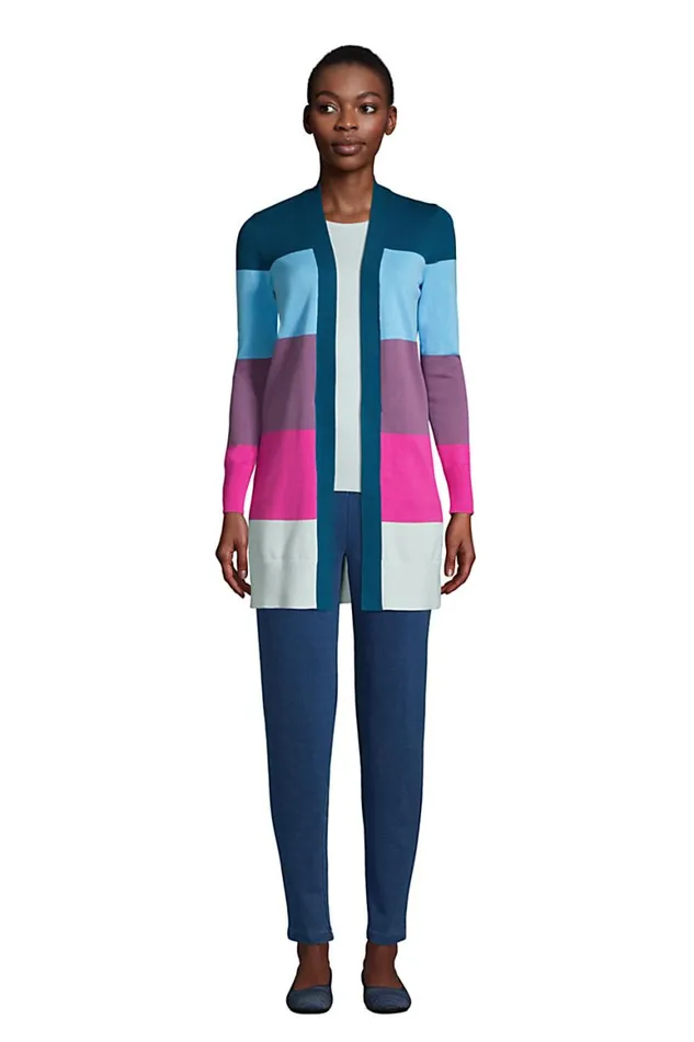 Lands039 End Sweaters Women Fine Gauge Cotton Long Open Cardigan Sweater 8211 Stripe Baltic Teal Blocked Stripe Lands039 End Sweaters Women Fine Gauge Cotton Long Open Cardigan Sweater 8211 Stripe Baltic Teal Blocked Stripe