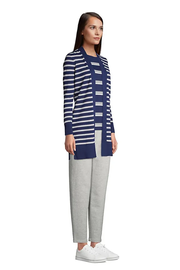 Lands039 End Sweaters Women Fine Gauge Cotton Long Open Cardigan Sweater 8211 Stripe Baltic Teal Blocked Stripe Lands039 End Sweaters Women Fine Gauge Cotton Long Open Cardigan Sweater 8211 Stripe Baltic Teal Blocked Stripe