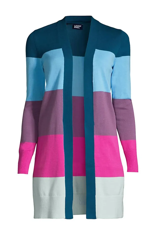 Lands039 End Sweaters Women Fine Gauge Cotton Long Open Cardigan Sweater 8211 Stripe Baltic Teal Blocked Stripe Lands039 End Sweaters Women Fine Gauge Cotton Long Open Cardigan Sweater 8211 Stripe Baltic Teal Blocked Stripe