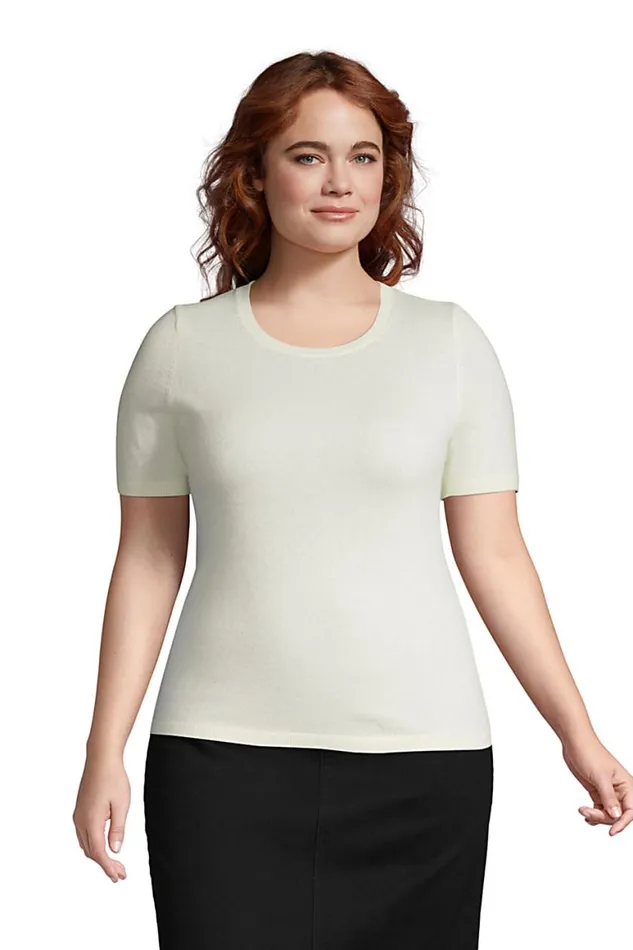 Lands039 End Sweaters Women Plus Size Cashmere Short Sleeve Crewneck Sweater Fresh Ivory Lands039 End Sweaters Women Plus Size Cashmere Short Sleeve Crewneck Sweater Fresh Ivory