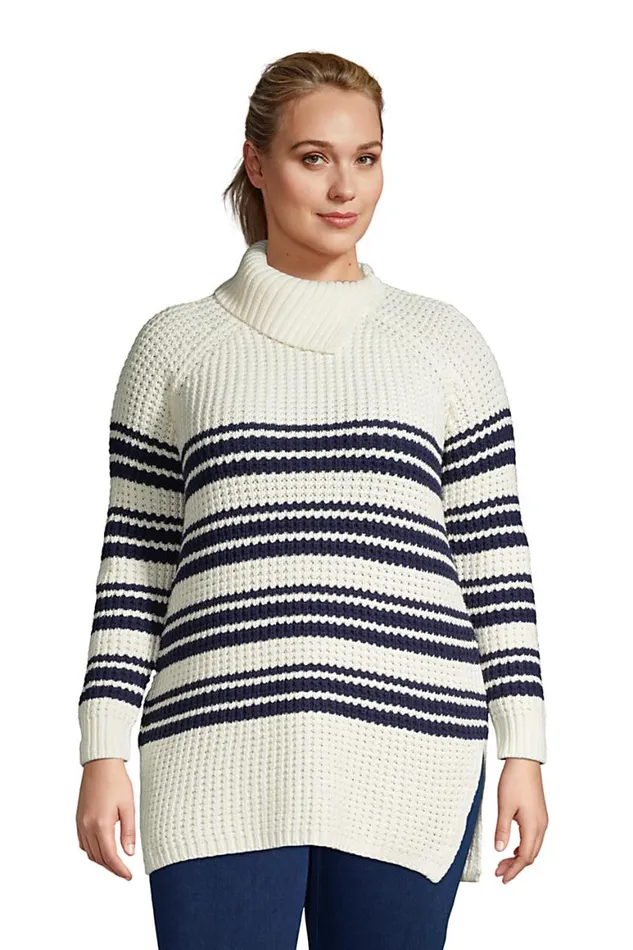 Lands039 End Sweaters Women Plus Size Cotton Blend Split Neck Tunic Sweater Ivory Founders Stripe Lands039 End Sweaters Women Plus Size Cotton Blend Split Neck Tunic Sweater Ivory Founders Stripe