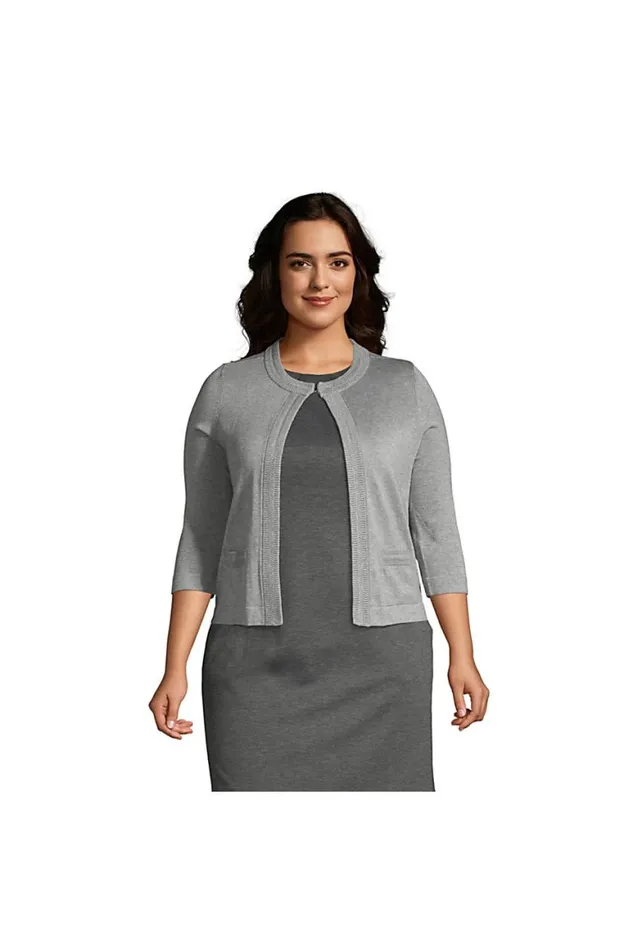 Lands039 End Sweaters Women Plus Size Cotton Modal 34 Sleeve Novelty Stitch Trim Cardigan Sweater Pewter Heather Lands039 End Sweaters Women Plus Size Cotton Modal 34 Sleeve Novelty Stitch Trim Cardigan Sweater Pewter Heather