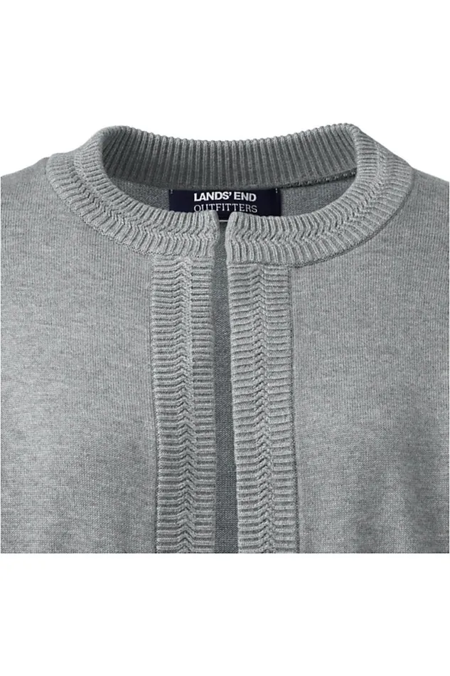 Lands039 End Sweaters Women Plus Size Cotton Modal 34 Sleeve Novelty Stitch Trim Cardigan Sweater Pewter Heather