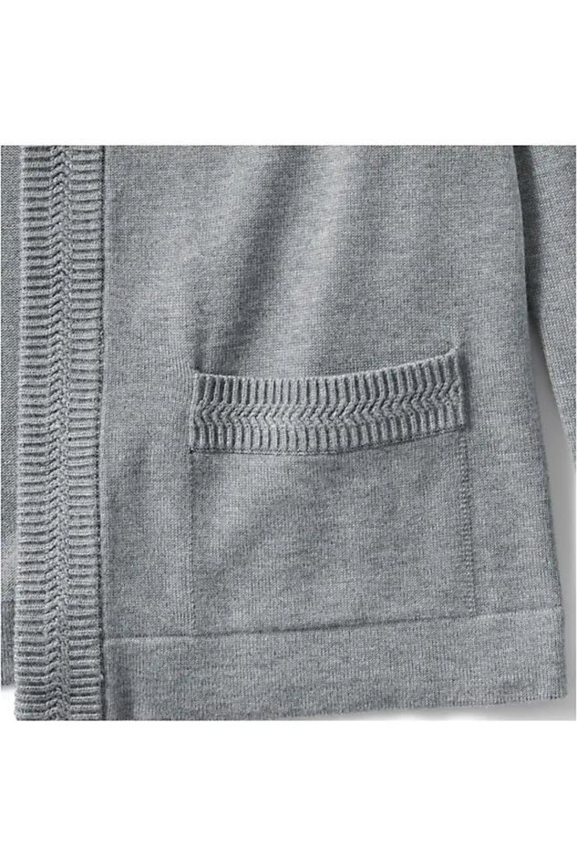 Lands039 End Sweaters Women Plus Size Cotton Modal 34 Sleeve Novelty Stitch Trim Cardigan Sweater Pewter Heather