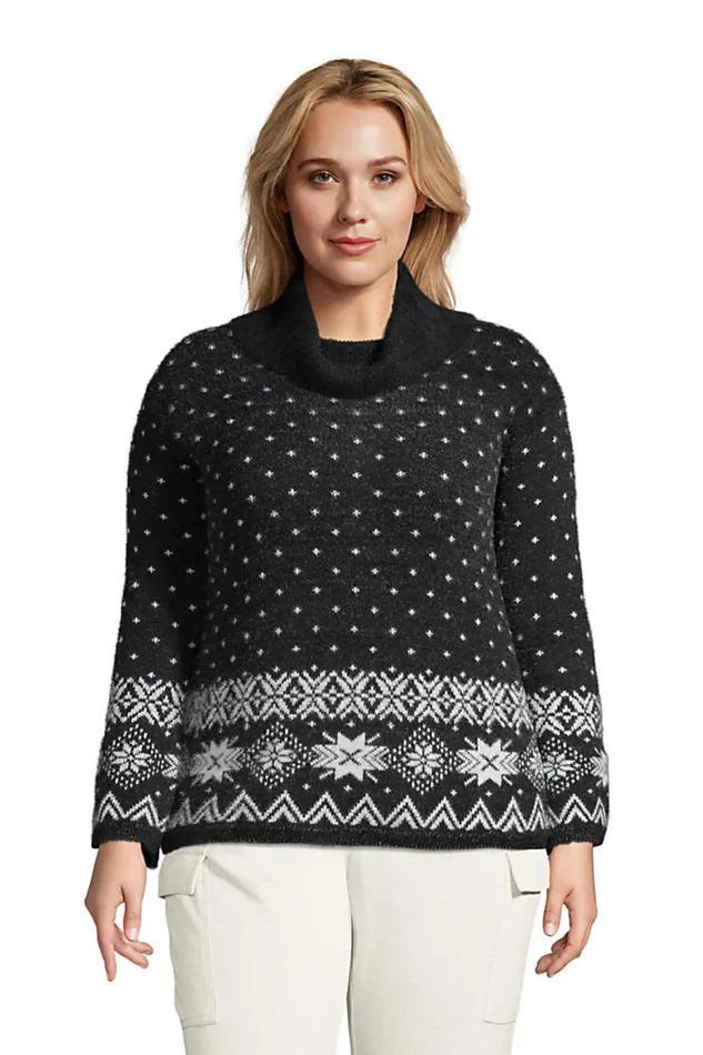 Lands039 End Sweaters Women Plus Size Eyelash Cowl Neck Sweater Black