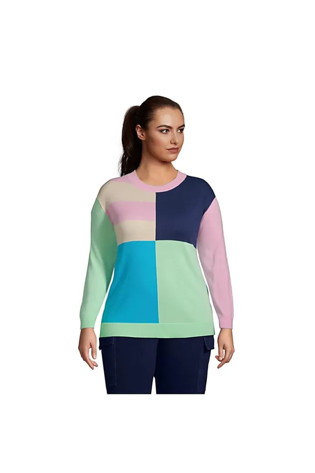 Lands039 End Sweaters Women Plus Size Fine Gauge Cotton Crew Neck Sweater 8211 Intarsia Deep Sea Navy Le Colorblock Lands039 End Sweaters Women Plus Size Fine Gauge Cotton Crew Neck Sweater 8211 Intarsia Deep Sea Navy Le Colorblock