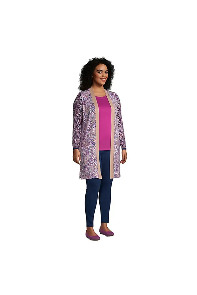 Lands039 End Sweaters Women Plus Size Fine Gauge Cotton Long Open Cardigan Sweater 8211 Print Deep Sea Navy Tie Dye Palm Lands039 End Sweaters Women Plus Size Fine Gauge Cotton Long Open Cardigan Sweater 8211 Print Deep Sea Navy Tie Dye Palm
