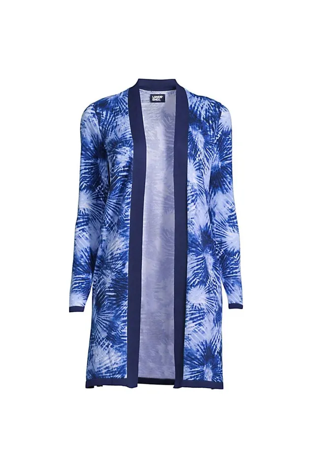 Lands039 End Sweaters Women Plus Size Fine Gauge Cotton Long Open Cardigan Sweater 8211 Print Deep Sea Navy Tie Dye Palm Lands039 End Sweaters Women Plus Size Fine Gauge Cotton Long Open Cardigan Sweater 8211 Print Deep Sea Navy Tie Dye Palm