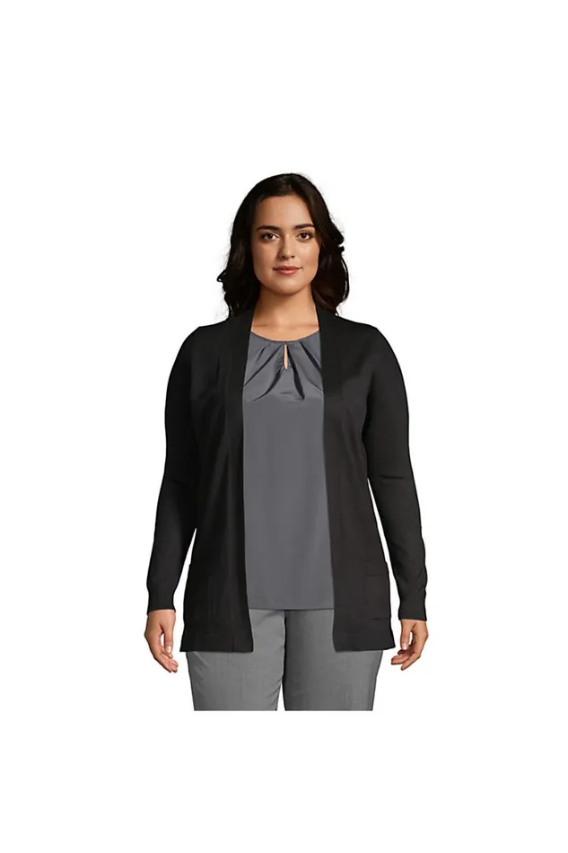 Lands039 End Sweaters Women Plus Size Performance Long Open Cardigan Black