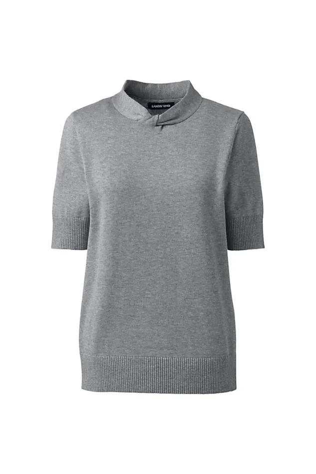 Lands039 End Sweaters Women Twist Neck Sweater Pewter Heather