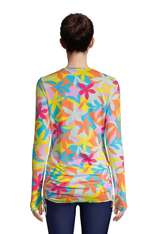 Lands039 End Swimsuits Women Adjustable Long Sleeve Swim Tunic Rash Guard With Upf 50 Sun Protection Modest Swim Tee Turquoise Multi Graphic Floral Lands039 End Swimsuits Women Adjustable Long Sleeve Swim Tunic Rash Guard With Upf 50 Sun Protection Modest Swim Tee Turquoise Multi Graphic Floral