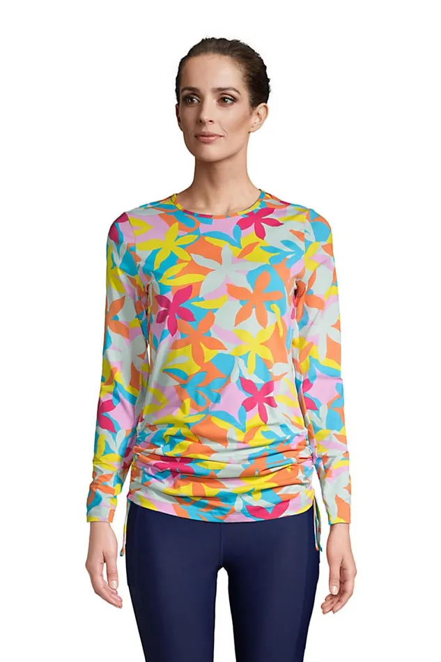 Lands039 End Swimsuits Women Adjustable Long Sleeve Swim Tunic Rash Guard With Upf 50 Sun Protection Modest Swim Tee Turquoise Multi Graphic Floral Lands039 End Swimsuits Women Adjustable Long Sleeve Swim Tunic Rash Guard With Upf 50 Sun Protection Modest Swim Tee Turquoise Multi Graphic Floral