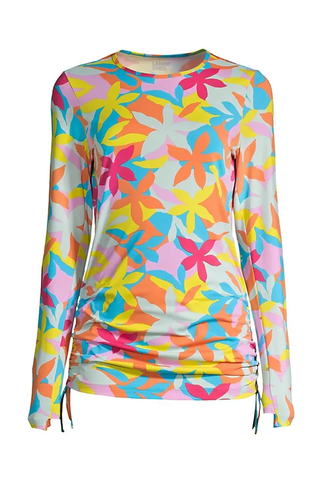Lands039 End Swimsuits Women Adjustable Long Sleeve Swim Tunic Rash Guard With Upf 50 Sun Protection Modest Swim Tee Turquoise Multi Graphic Floral Lands039 End Swimsuits Women Adjustable Long Sleeve Swim Tunic Rash Guard With Upf 50 Sun Protection Modest Swim Tee Turquoise Multi Graphic Floral