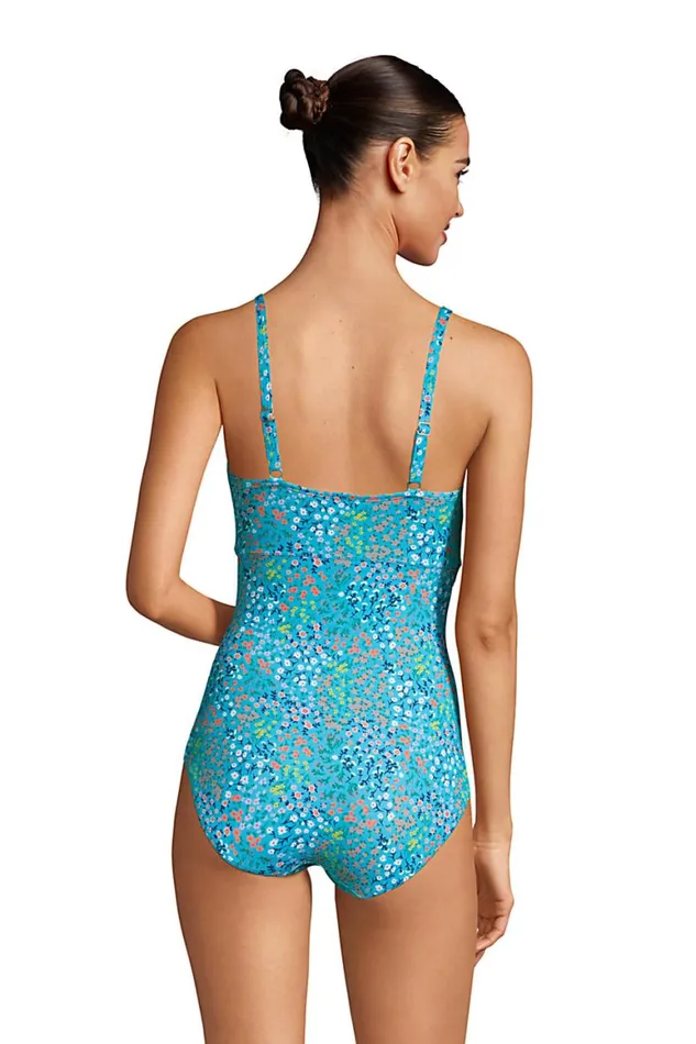 Lands039 End Swimsuits Women Chlorine Resistant Adjustable Vneck One Piece Swimsuit Adjustable Straps Turquoise Mini Floral Lands039 End Swimsuits Women Chlorine Resistant Adjustable Vneck One Piece Swimsuit Adjustable Straps Turquoise Mini Floral