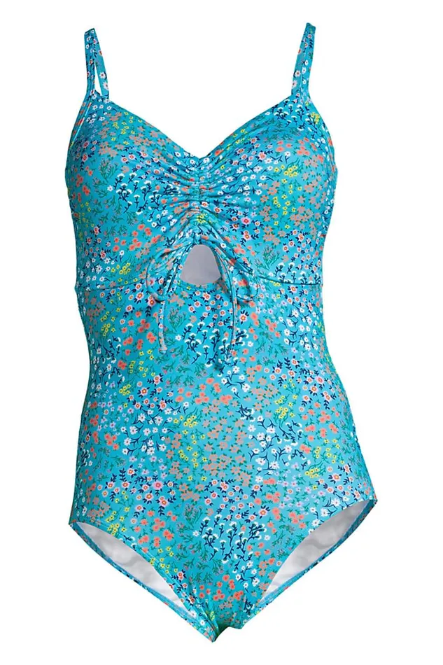 Lands039 End Swimsuits Women Chlorine Resistant Adjustable Vneck One Piece Swimsuit Adjustable Straps Turquoise Mini Floral Lands039 End Swimsuits Women Chlorine Resistant Adjustable Vneck One Piece Swimsuit Adjustable Straps Turquoise Mini Floral