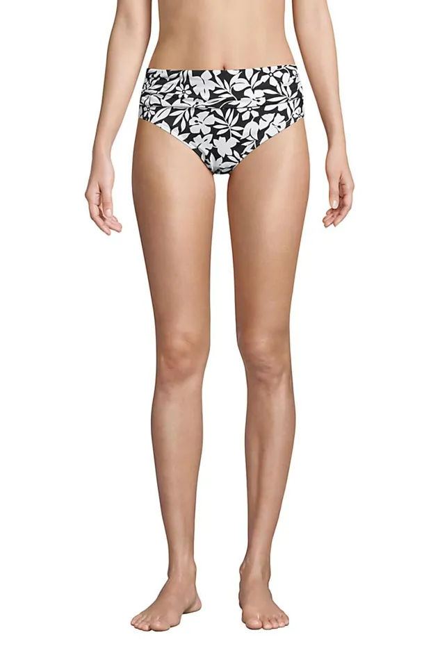 Lands039 End Swimsuits Women Chlorine Resistant Fold Over Mid Waist Bikini Bottoms Black Havana Floral Lands039 End Swimsuits Women Chlorine Resistant Fold Over Mid Waist Bikini Bottoms Black Havana Floral