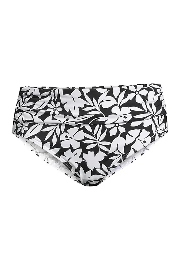 Lands039 End Swimsuits Women Chlorine Resistant Fold Over Mid Waist Bikini Bottoms Black Havana Floral Lands039 End Swimsuits Women Chlorine Resistant Fold Over Mid Waist Bikini Bottoms Black Havana Floral