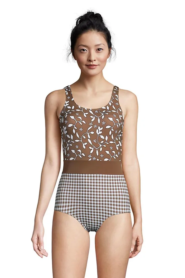 Lands039 End Swimsuits Women Chlorine Resistant Scoop Neck Soft Cup Tugless Sporty One Piece Swimsuit Print Allspice Floral Lands039 End Swimsuits Women Chlorine Resistant Scoop Neck Soft Cup Tugless Sporty One Piece Swimsuit Print Allspice Floral