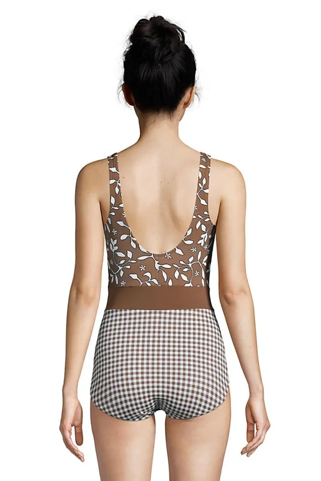 Lands039 End Swimsuits Women Chlorine Resistant Scoop Neck Soft Cup Tugless Sporty One Piece Swimsuit Print Allspice Floral Lands039 End Swimsuits Women Chlorine Resistant Scoop Neck Soft Cup Tugless Sporty One Piece Swimsuit Print Allspice Floral