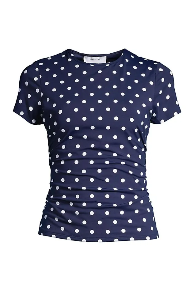 Lands039 End Swimsuits Women Chlorine Resistant Short Sleeve Modest Tankini Top Swimsuit Built In Soft Cup Bra Deep Sea Polka Dot Lands039 End Swimsuits Women Chlorine Resistant Short Sleeve Modest Tankini Top Swimsuit Built In Soft Cup Bra Deep Sea Polka Dot