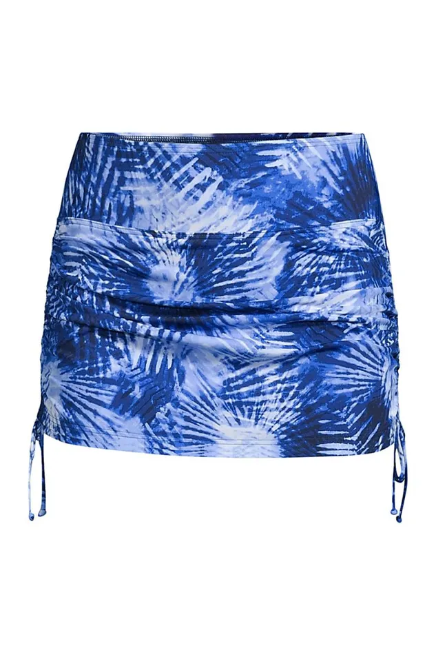 Lands039 End Swimsuits Women Chlorine Resistant Tummy Control Adjustable Swim Skirt Swim Bottoms Deep Sea Navy Tie Dye Palm