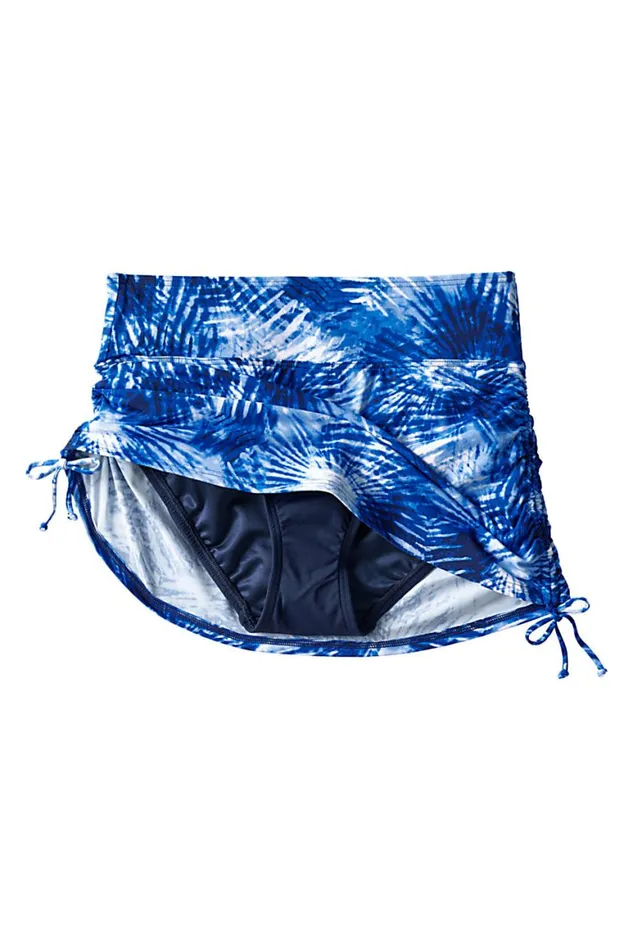 Lands039 End Swimsuits Women Chlorine Resistant Tummy Control Adjustable Swim Skirt Swim Bottoms Deep Sea Navy Tie Dye Palm