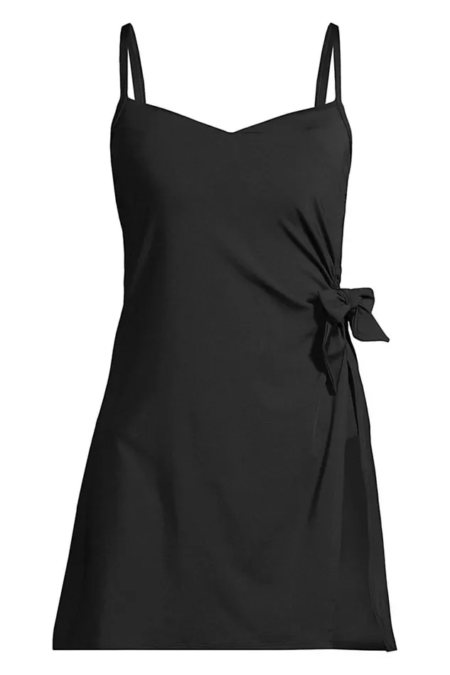 Lands039 End Swimsuits Women Chlorine Resistant Tummy Control Sweetheart Swim Dress One Piece Swimsuit Adjustable Straps Black
