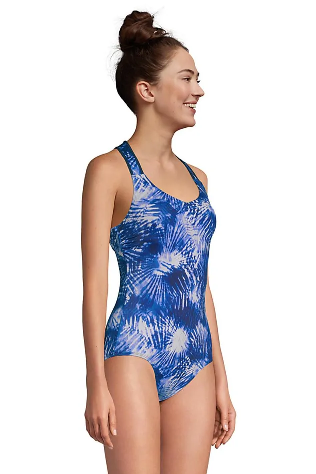 Lands039 End Swimsuits Women Chlorine Resistant Vneck Racerback One Piece Swimsuit Deep Sea Navy Tie Dye Palm Lands039 End Swimsuits Women Chlorine Resistant Vneck Racerback One Piece Swimsuit Deep Sea Navy Tie Dye Palm