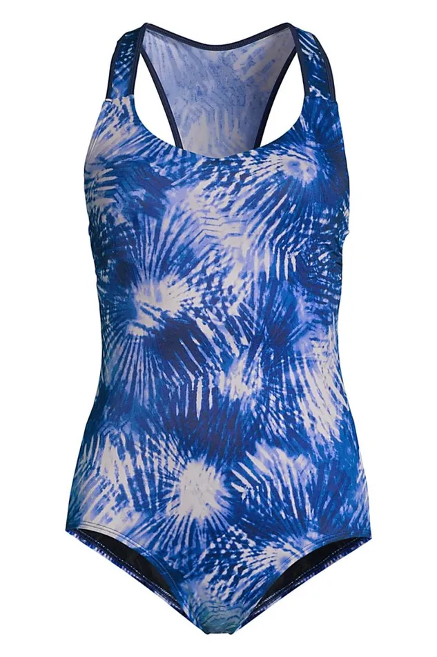 Lands039 End Swimsuits Women Chlorine Resistant Vneck Racerback One Piece Swimsuit Deep Sea Navy Tie Dye Palm Lands039 End Swimsuits Women Chlorine Resistant Vneck Racerback One Piece Swimsuit Deep Sea Navy Tie Dye Palm