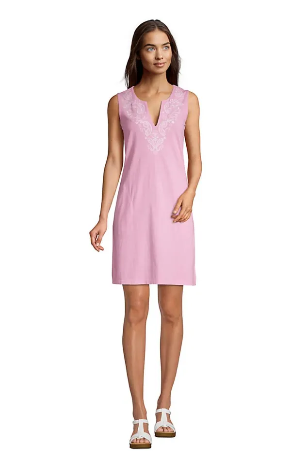 Lands039 End Swimsuits Women Cotton Jersey Embroidered Sleeveless Swim Coverup Dress Wild Blossom Lands039 End Swimsuits Women Cotton Jersey Embroidered Sleeveless Swim Coverup Dress Wild Blossom