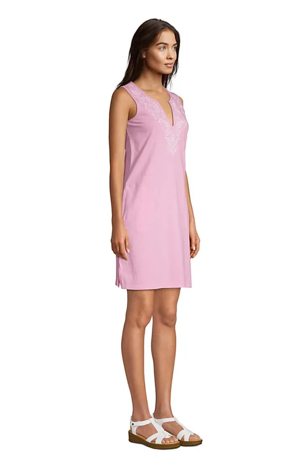Lands039 End Swimsuits Women Cotton Jersey Embroidered Sleeveless Swim Coverup Dress Wild Blossom
