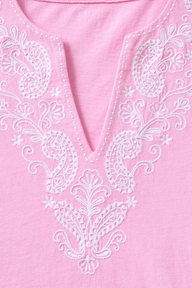 Lands039 End Swimsuits Women Cotton Jersey Embroidered Sleeveless Swim Coverup Dress Wild Blossom