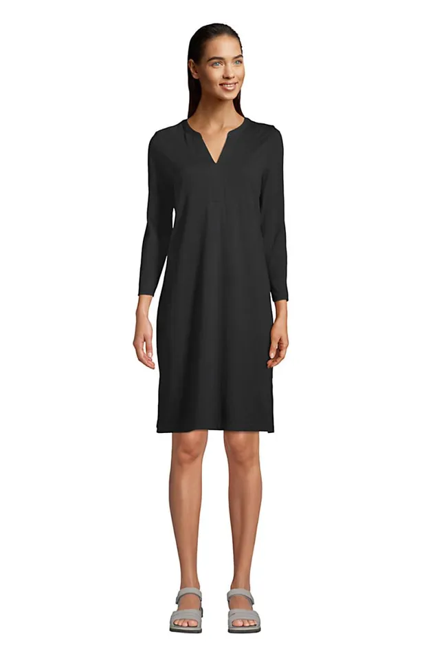 Lands039 End Swimsuits Women Cotton Jersey Vneck 34 Sleeve Swim Coverup Dress Black Lands039 End Swimsuits Women Cotton Jersey Vneck 34 Sleeve Swim Coverup Dress Black