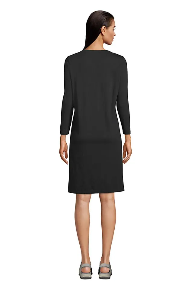 Lands039 End Swimsuits Women Cotton Jersey Vneck 34 Sleeve Swim Coverup Dress Black Lands039 End Swimsuits Women Cotton Jersey Vneck 34 Sleeve Swim Coverup Dress Black