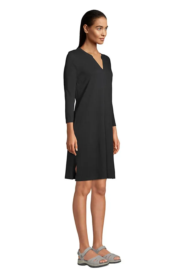 Lands039 End Swimsuits Women Cotton Jersey Vneck 34 Sleeve Swim Coverup Dress Black Lands039 End Swimsuits Women Cotton Jersey Vneck 34 Sleeve Swim Coverup Dress Black