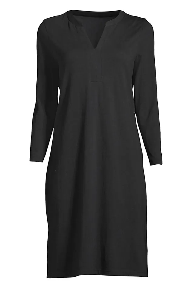 Lands039 End Swimsuits Women Cotton Jersey Vneck 34 Sleeve Swim Coverup Dress Black Lands039 End Swimsuits Women Cotton Jersey Vneck 34 Sleeve Swim Coverup Dress Black