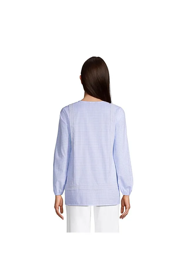 Lands039 End Swimsuits Women Cotton Long Sleeve Split Neck Tunic Top White