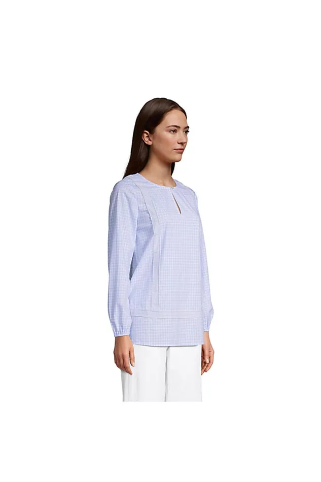 Lands039 End Swimsuits Women Cotton Long Sleeve Split Neck Tunic Top White