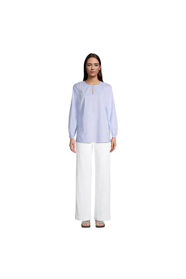 Lands039 End Swimsuits Women Cotton Long Sleeve Split Neck Tunic Top White