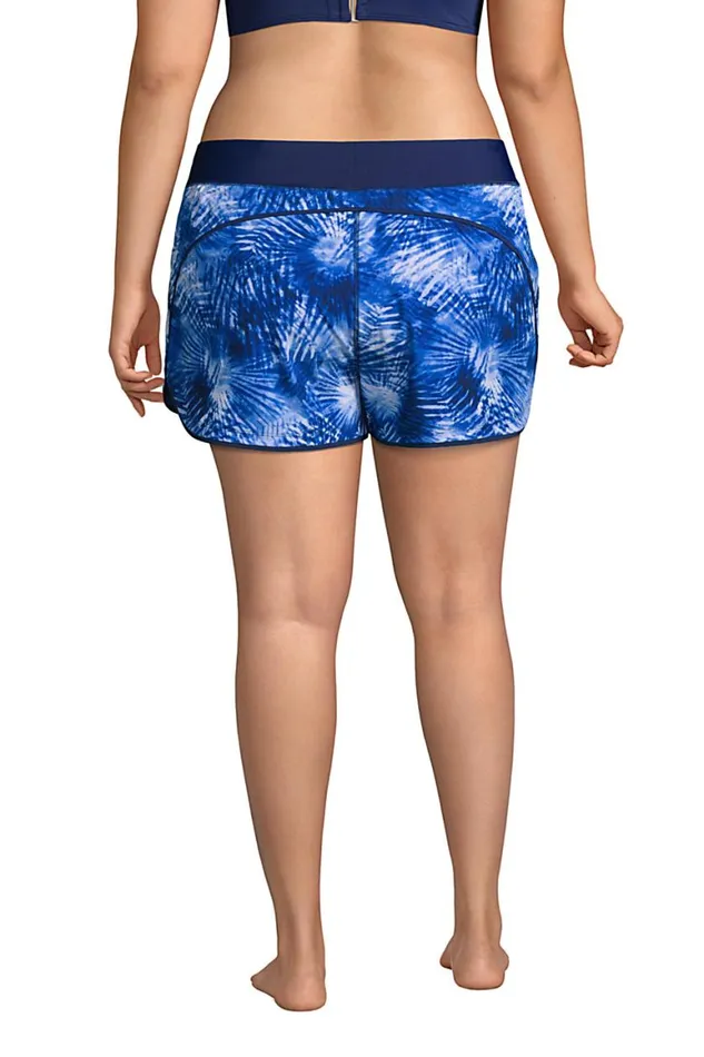 Lands039 End Swimsuits Women Plus Size 3034 Quick Dry Elastic Waist Board Shorts Swim Coverup Shorts With Panty Print Deep Sea Navy Tie Dye Palm