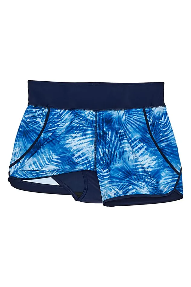 Lands039 End Swimsuits Women Plus Size 3034 Quick Dry Elastic Waist Board Shorts Swim Coverup Shorts With Panty Print Deep Sea Navy Tie Dye Palm
