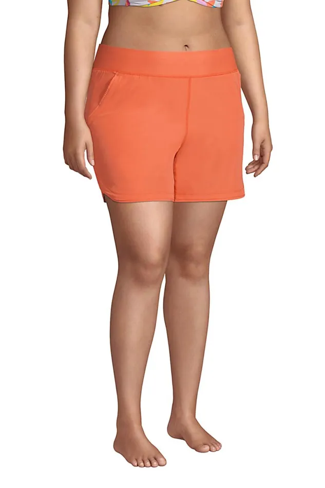Lands039 End Swimsuits Women Plus Size 5034 Quick Dry Elastic Waist Board Shorts Swim Coverup Shorts With Panty Papaya Orange